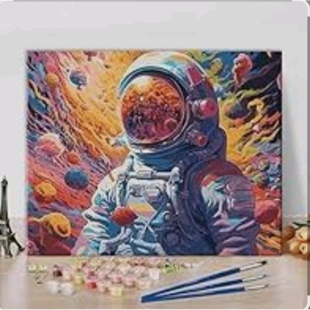 Paint by numbers with an astronaut design in a colorful, abstract style.
